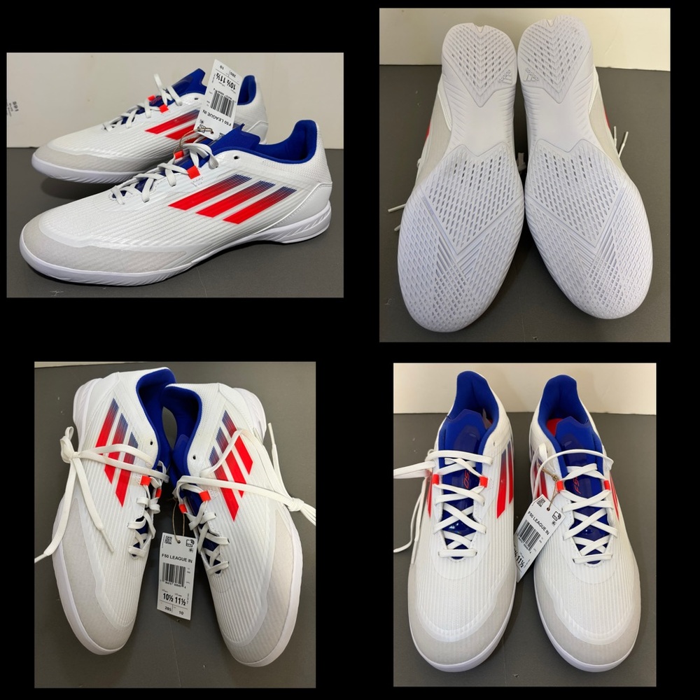 Adidas F50 League Indoor Soccer Shoes White Blue Red Men’s sz 10.5 New No Box!